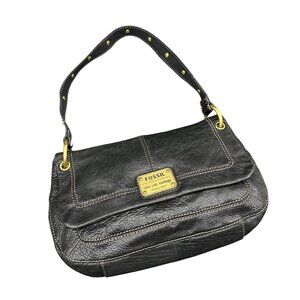 Fossil Shoulder Bag Purse Elaine Flap Black Leather Purse Y2K Vintage Retro